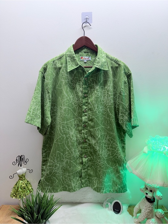 Other - Aloha Joe Green Floral Short-Sleeve Button-Up Shirt Lightweight Casual Top 🍃